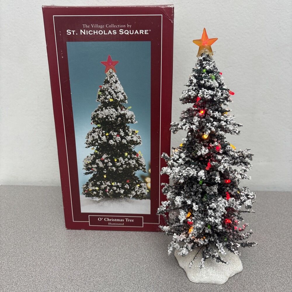 St. Nicholas Square Village - O’ Christmas Tree, 11.5” Tall, Works, Original Box